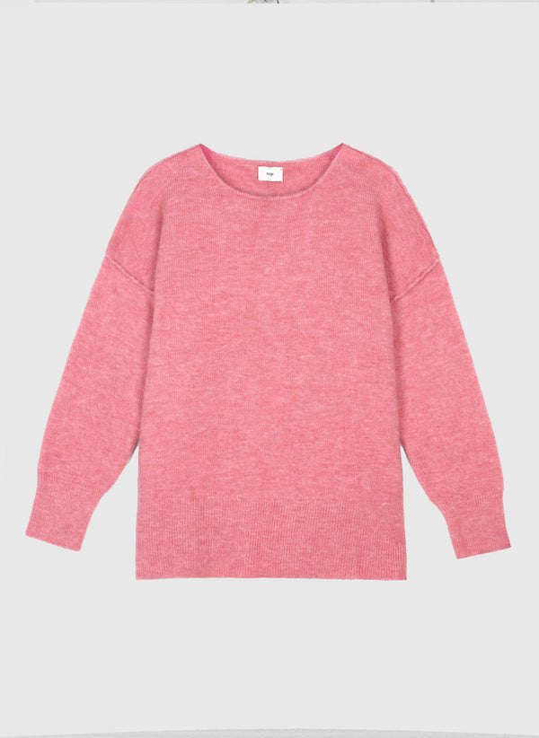 An'ge – Pull Lafunky Rose, pull rose en maille, vue de face sur fond blanc