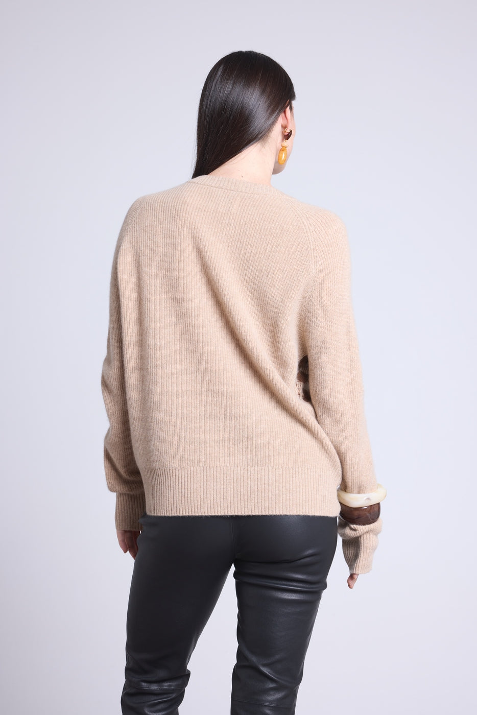 Lara Leopard Jacquard Crew Neck Jumper - Beige - Women