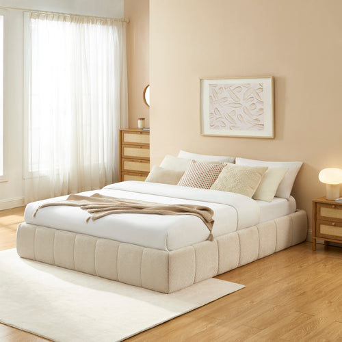 Lavinia - Cama contenedor - Tela de chenilla beige