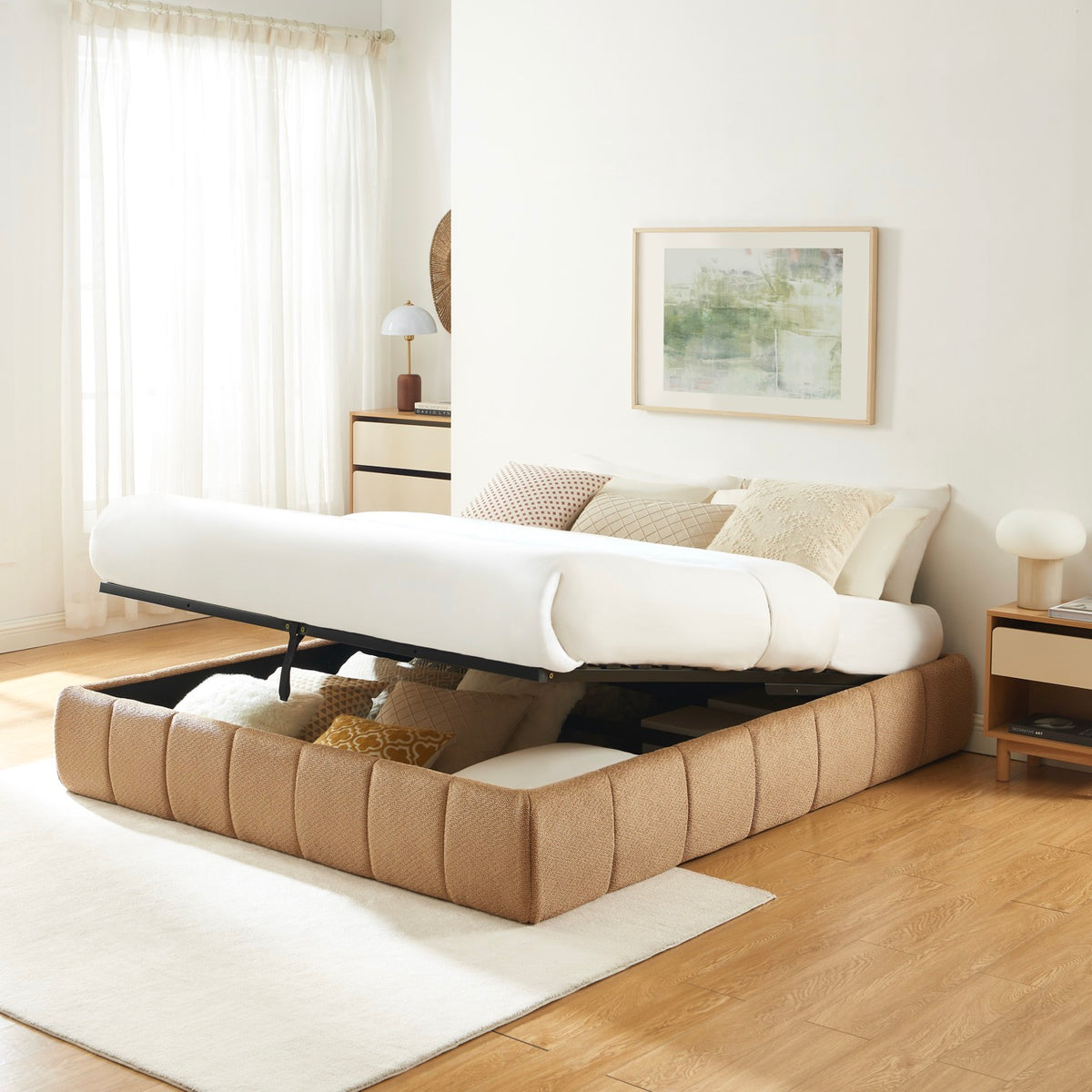 Lavinia - Letto contenitore - Tessuto ciniglia caramello