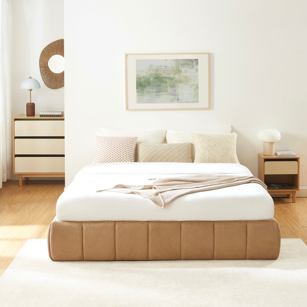 Lavinia - Letto contenitore - Tessuto ciniglia caramello