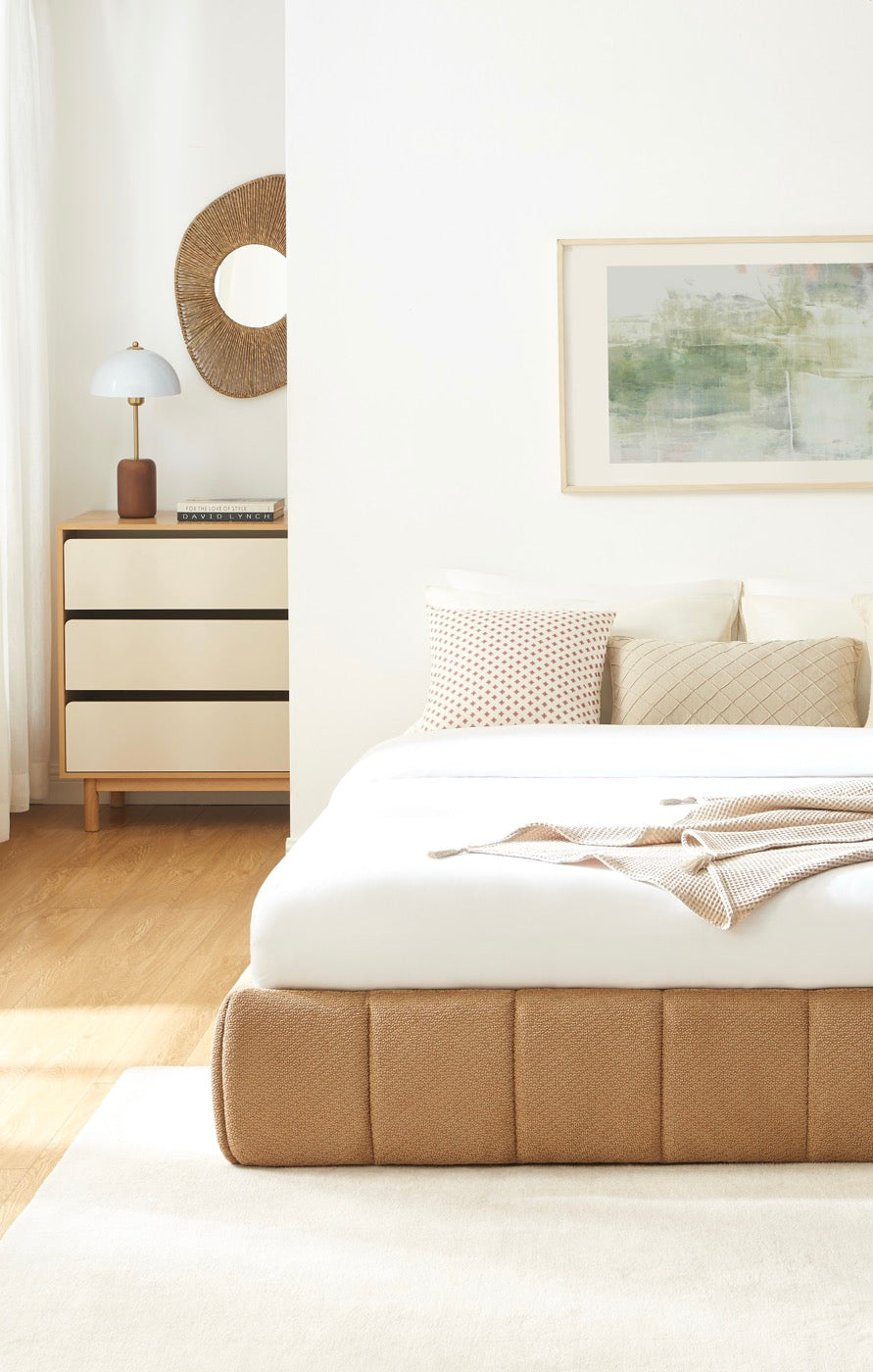 Lavinia - Letto contenitore - Tessuto ciniglia caramello