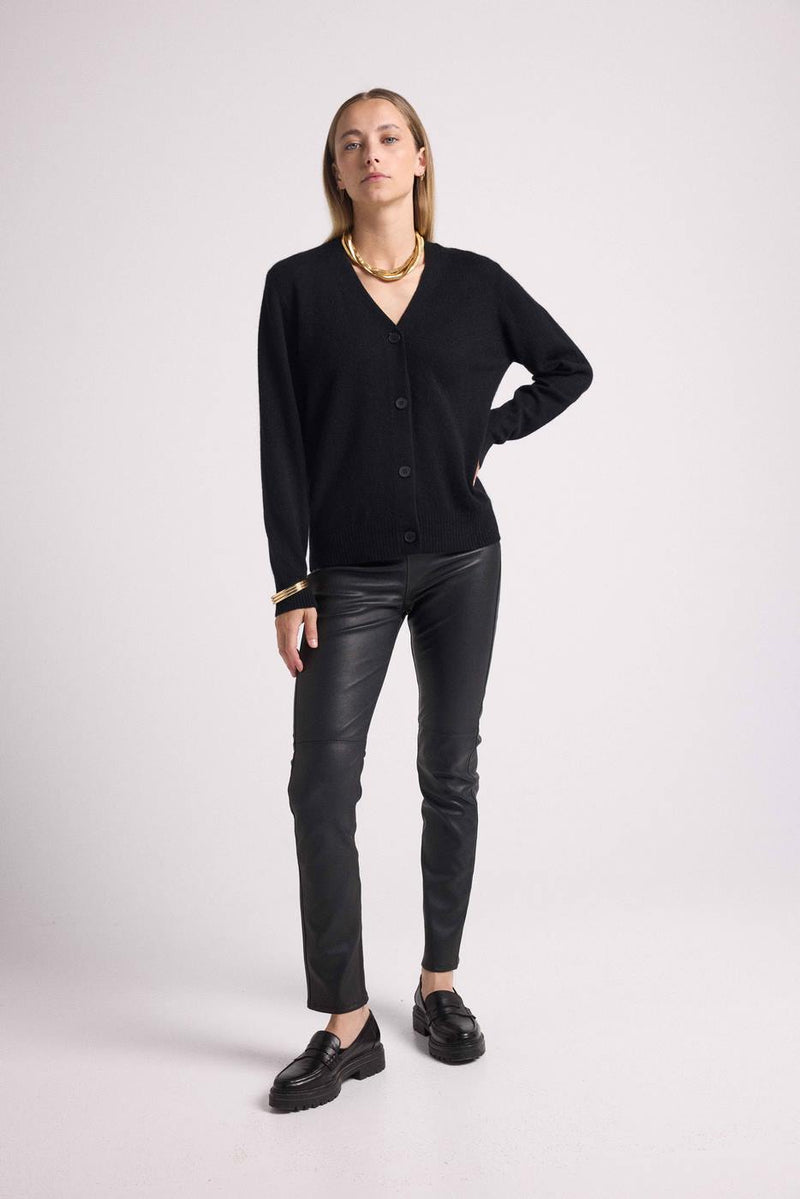 Boyfriend Cardigan V-Neck Lea - Black - 100% Cashmere Oeko-Tex - Woman