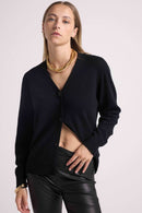 Boyfriend Cardigan V-Neck Lea - Black - 100% Cashmere Oeko-Tex - Woman