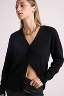 Boyfriend Cardigan V-Neck Lea - Black - 100% Cashmere Oeko-Tex - Woman