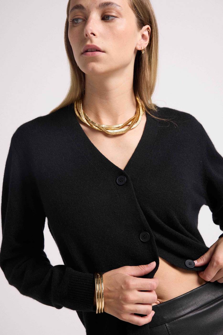 Boyfriend Cardigan Col V Lea - Noir