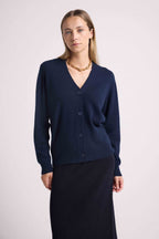 Lea Boyfriend V-Neck Cardigan - Navy Blue - Women