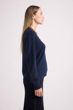 Lea Boyfriend V-Neck Cardigan - Navy Blue - Women