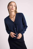 Boyfriend Cardigan Col V Lea - Bleu Marine - 100% Cachemire Oeko-Tex - Femme