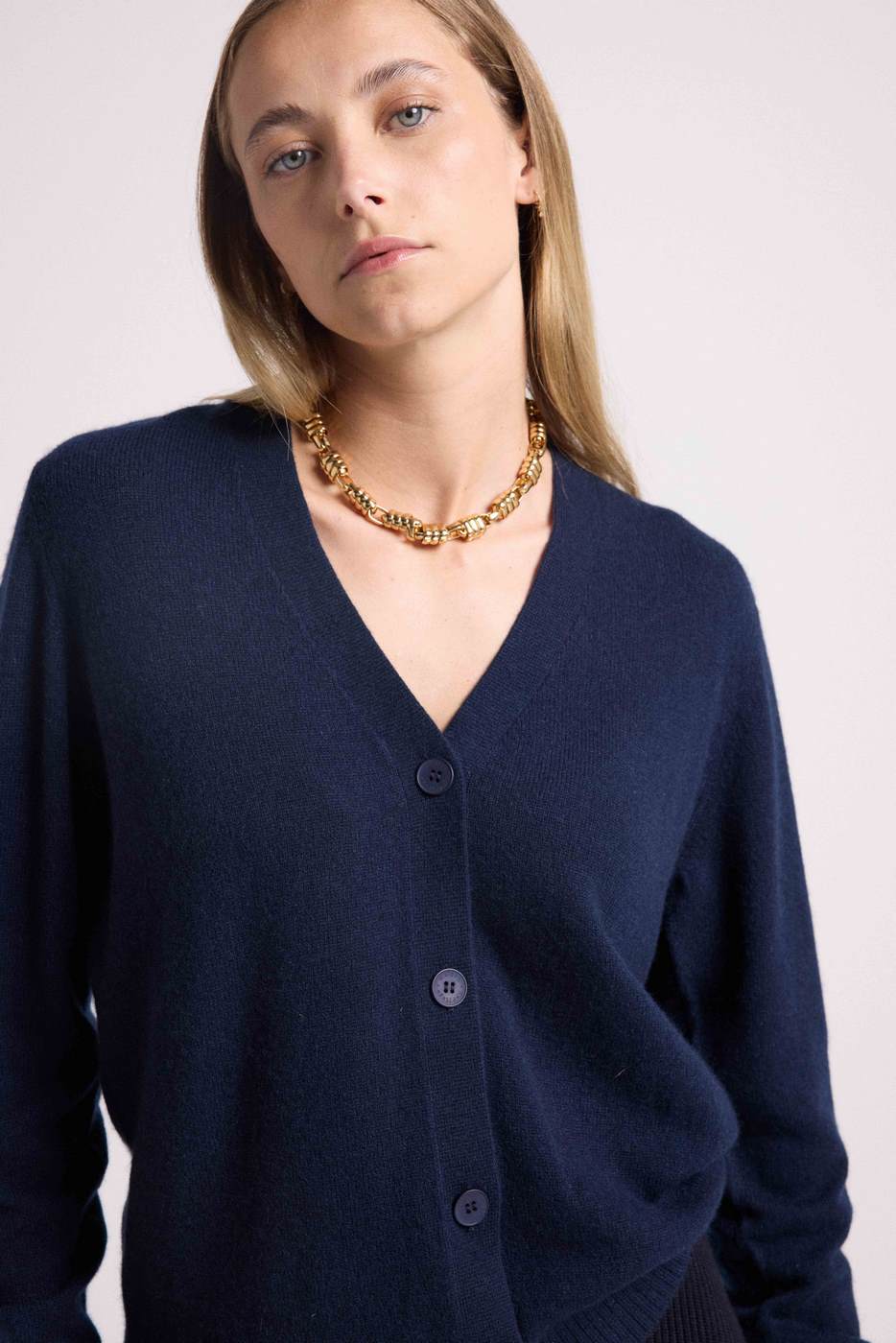 Lea Boyfriend V-Neck Cardigan - Navy Blue - Women