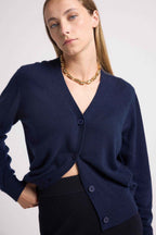 Lea Boyfriend V-Neck Cardigan - Navy Blue - Women