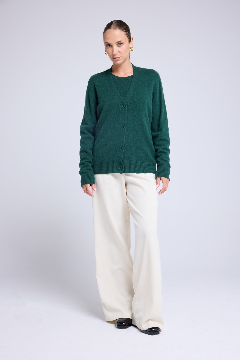 Boyfriend Cardigan Scollo A V Lea - Verde Bottiglia