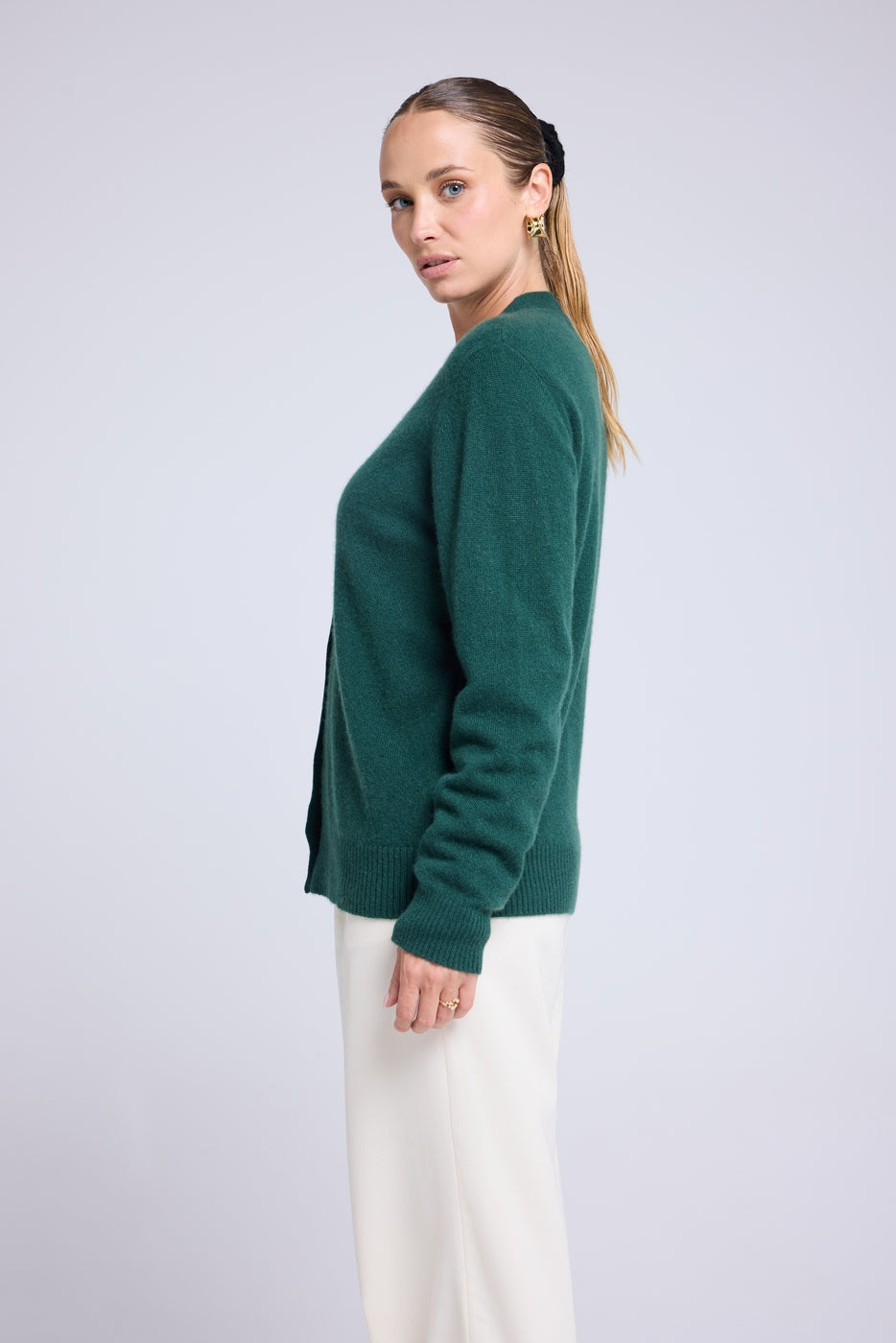 Boyfriend Cardigan Scollo A V Lea - Verde Bottiglia