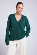 Boyfriend Cardigan Col V Lea - Vert Bouteille