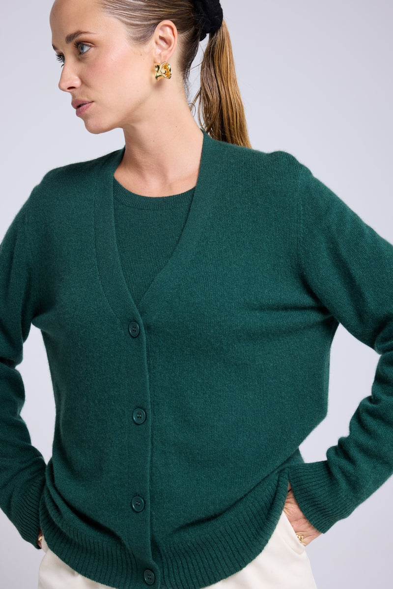 Boyfriend Cardigan Col V Lea - Vert Bouteille