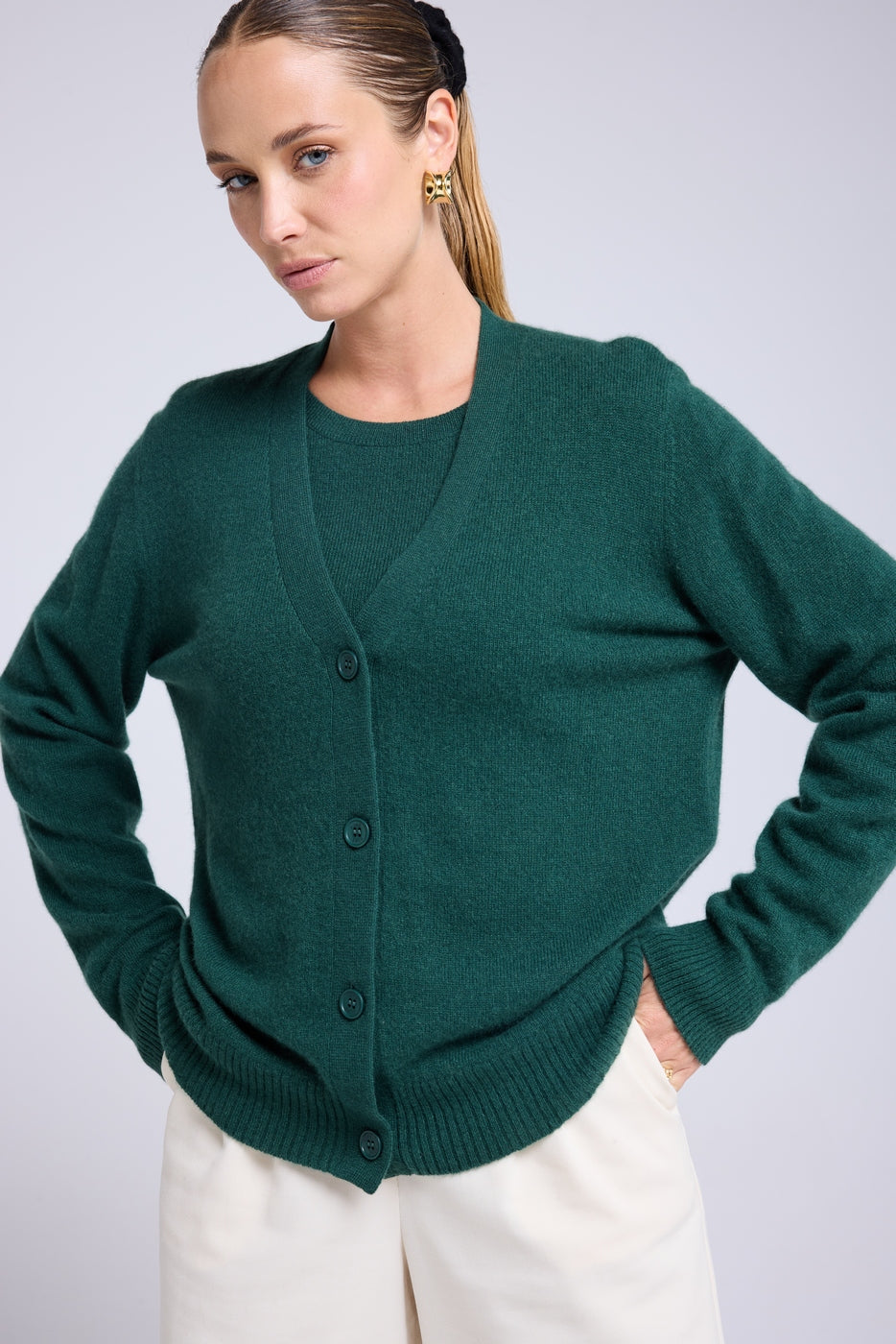 Boyfriend Cardigan Scollo A V Lea - Verde Bottiglia