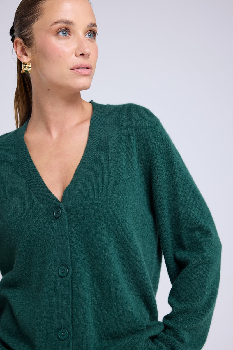 Boyfriend Cardigan Col V Lea - Vert Bouteille