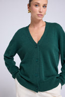 Boyfriend Cardigan Col V Lea - Vert Bouteille