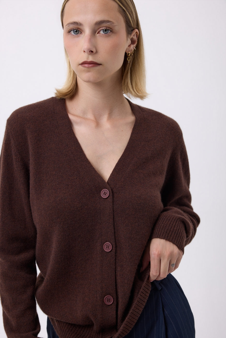 Boyfriend Cardigan Col V Lea - Marron - Femme