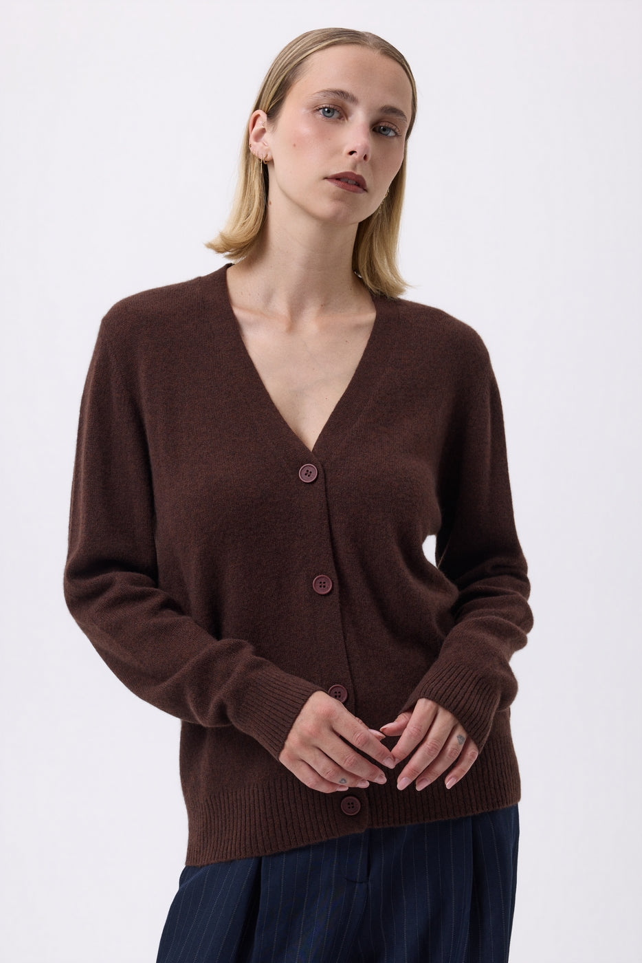 Boyfriend Cardigan Col V Lea - Marron - Femme