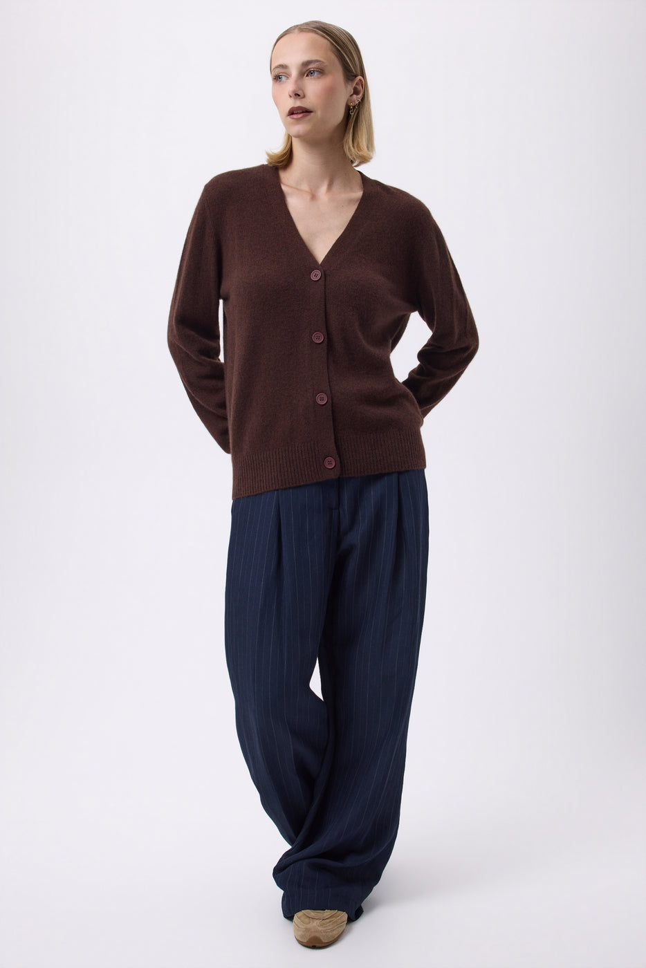 Boyfriend Cardigan Col V Lea - Marron - Femme