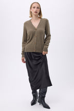 Boyfriend Cardigan Col V Lea - Vert Khaki - Femme