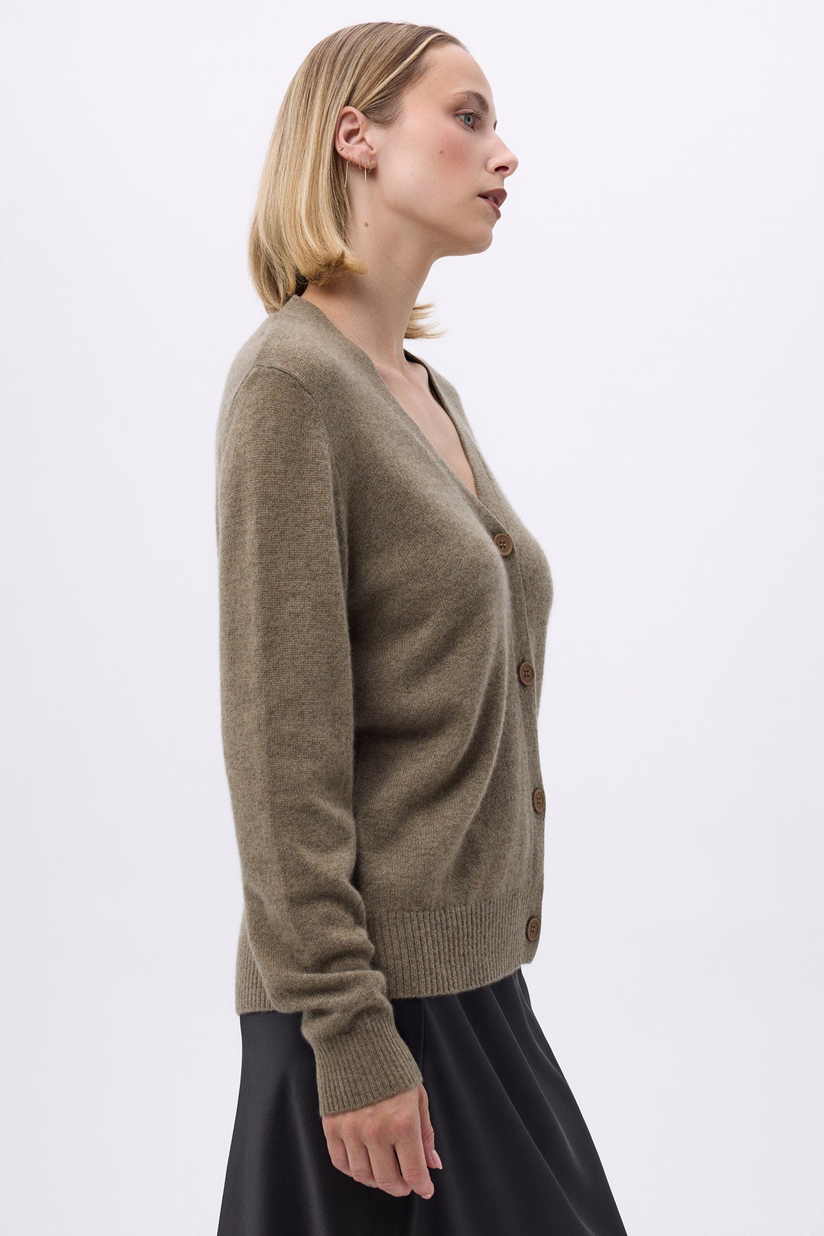 Boyfriend Cardigan Col V Lea - Vert Khaki - Femme
