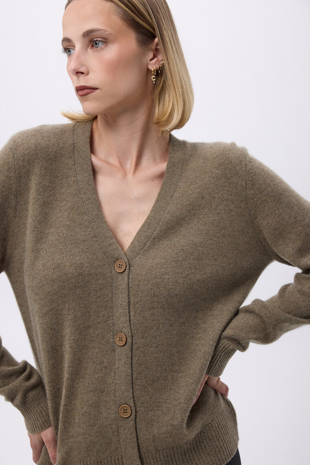 Boyfriend Cardigan Col V Lea - Vert Khaki - Femme