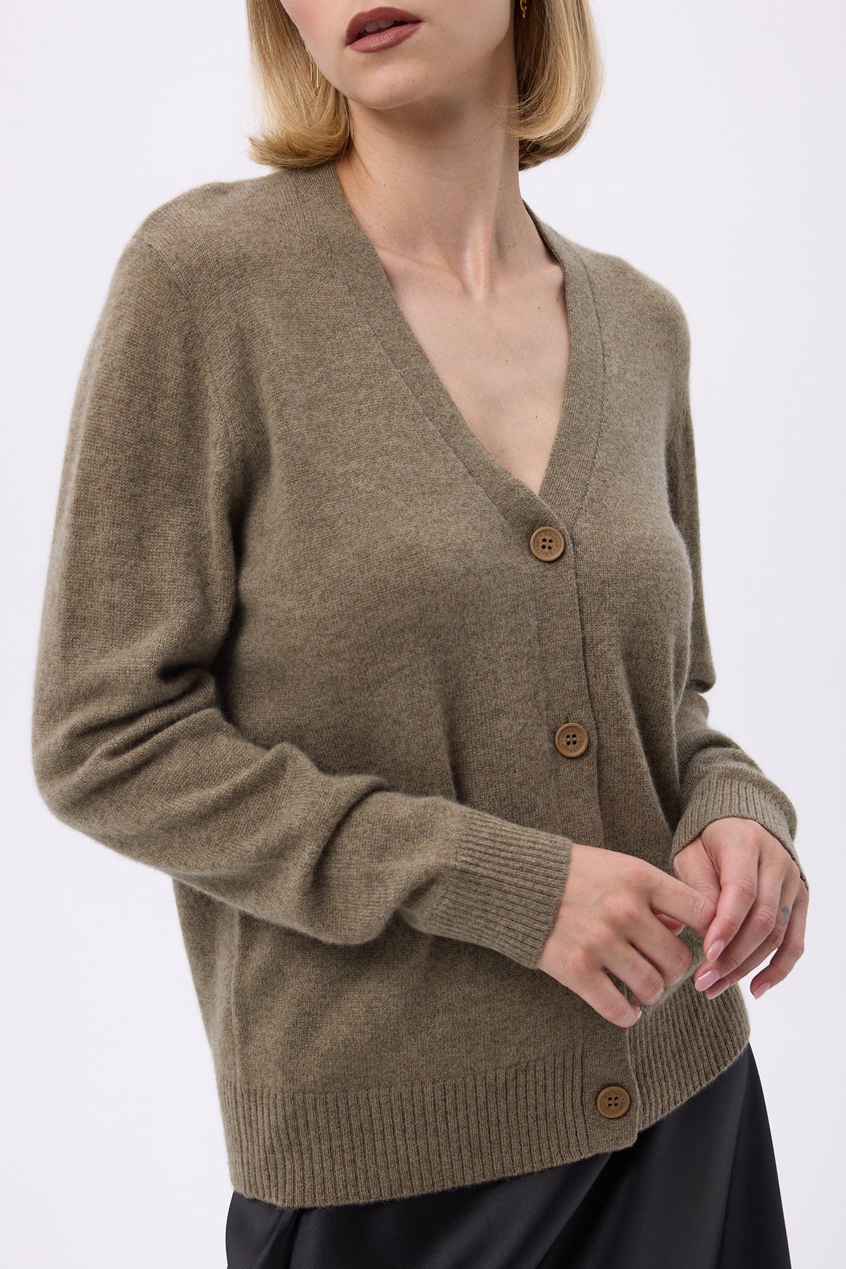 Boyfriend Cardigan Col V Lea - Vert Khaki - Femme