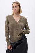 Boyfriend Cardigan Col V Lea - Vert Khaki - Femme