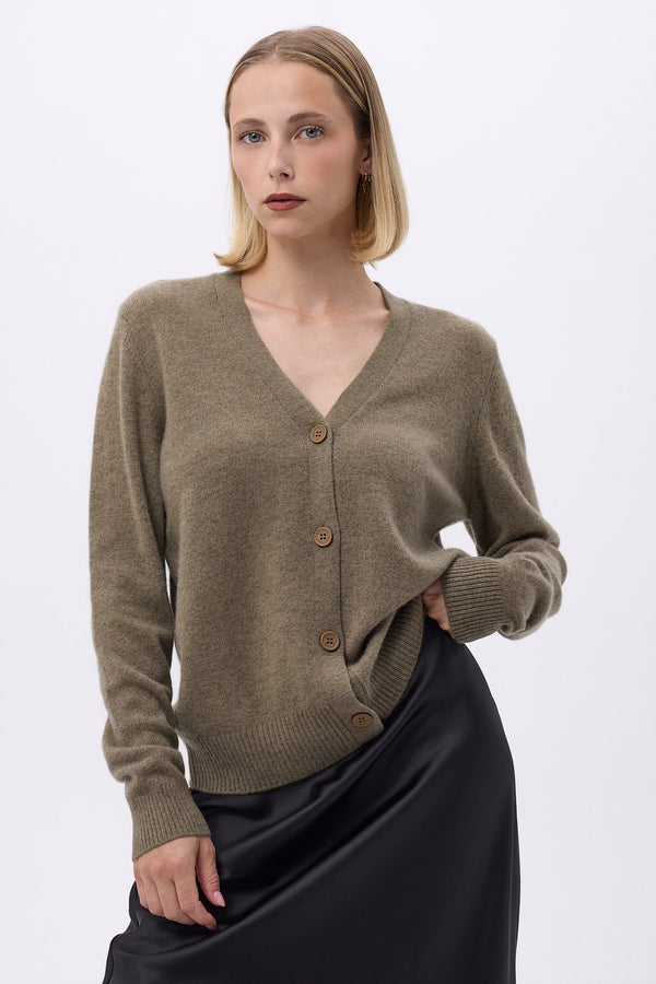 Boyfriend Cardigan Col V Lea - Vert Khaki - Femme