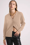 Boyfriend Cardigan Col V Lea - New Beige Creme - 100% Cachemire Oeko-Tex - Femme