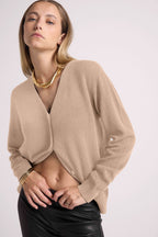 Lea Boyfriend V-Neck Cardigan - Cream Beige - Women
