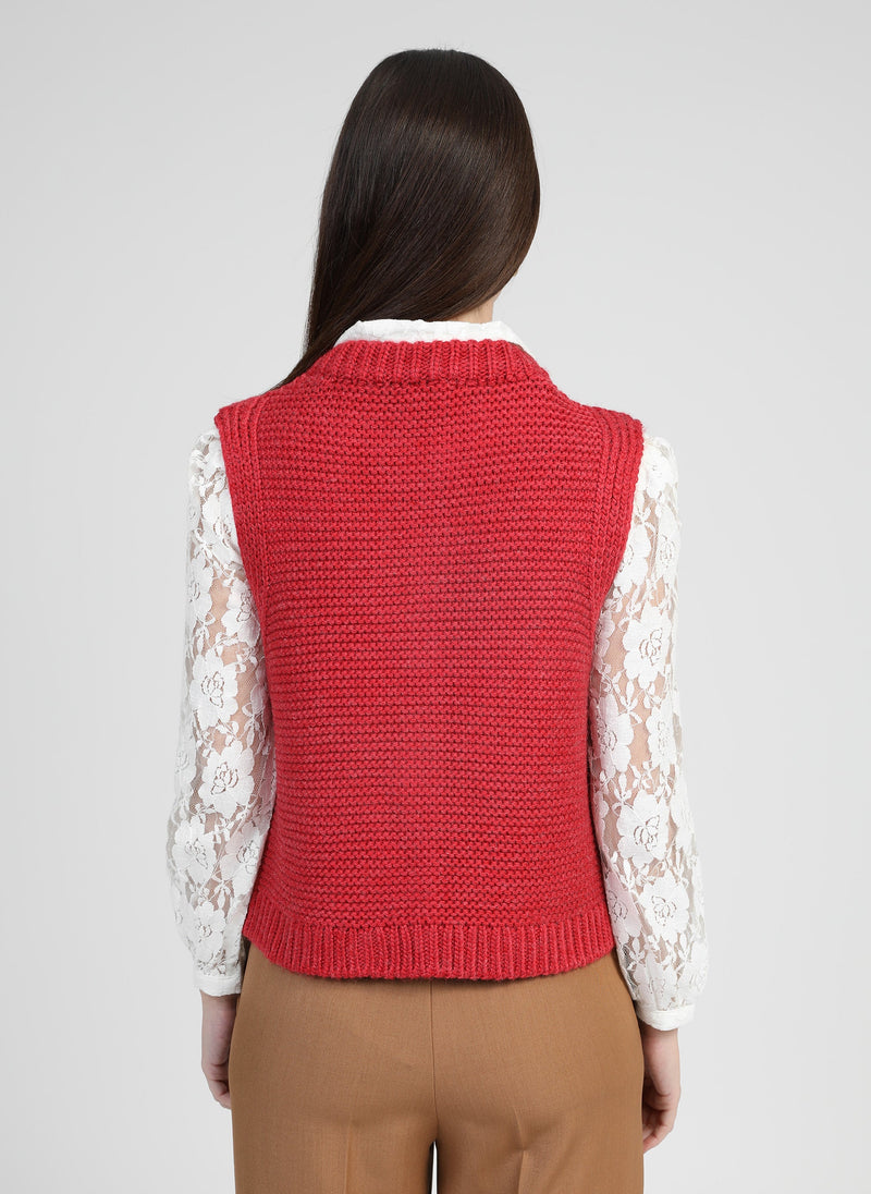 Cardigan Sans Manche Lejicky Rouge