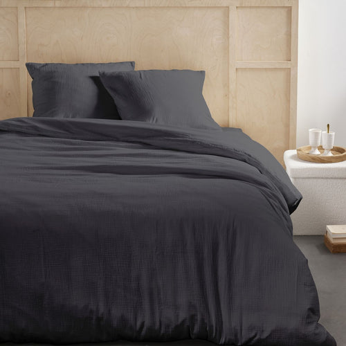 Comforter Set (Cover + Pillowcases) - 100% Cotton Gauze - Charcoal