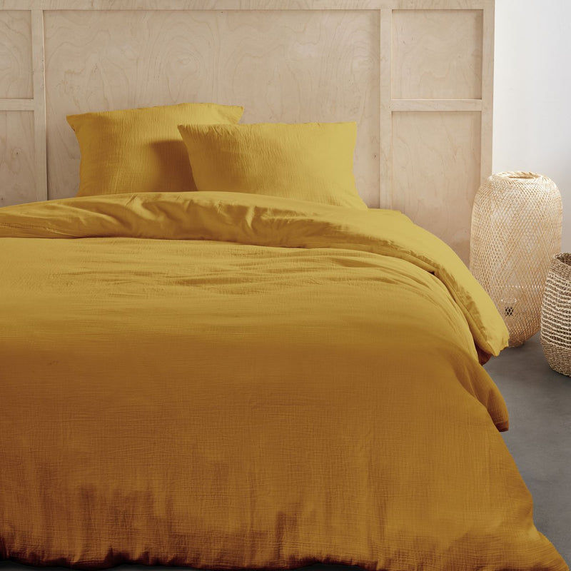 Comforter Set (Cover + Pillowcases) - 100% Cotton Gauze - Ochre