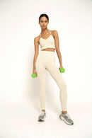 Legging Sport Femme Taille Haute Gainant beige