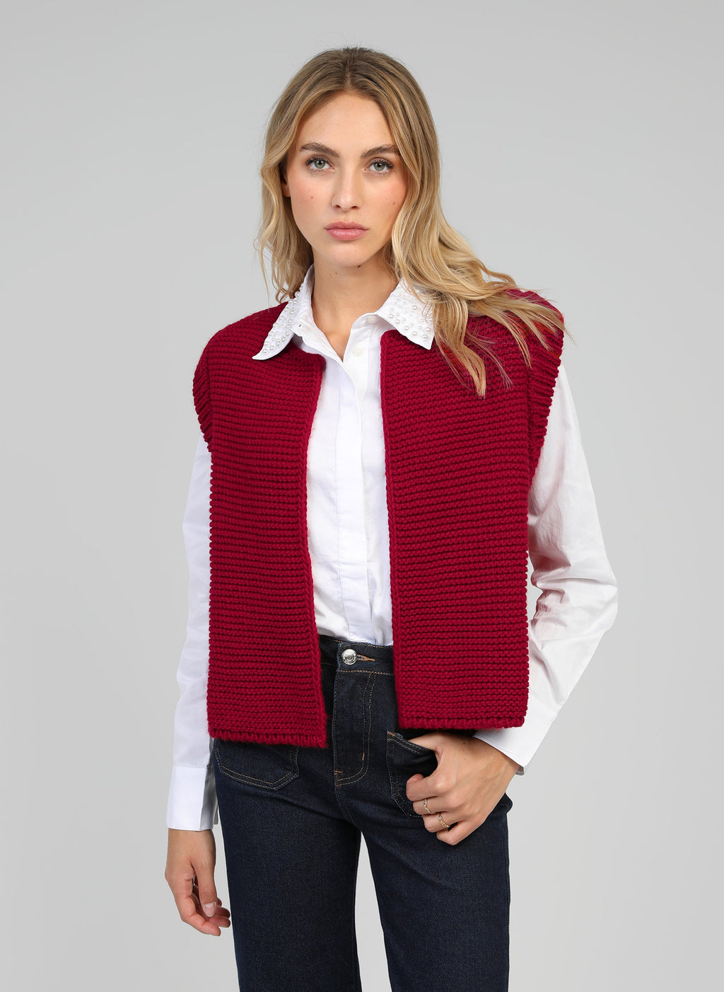 Cardigan Sans Manche Legringoly Cerise