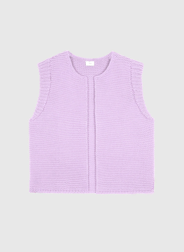 An'ge – Chaleco Legringo Lilas, chaleco sin mangas de punto de algodón lila claro, vista frontal