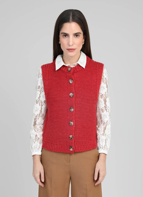 Cardigan Sans Manche Lejicky Rouge