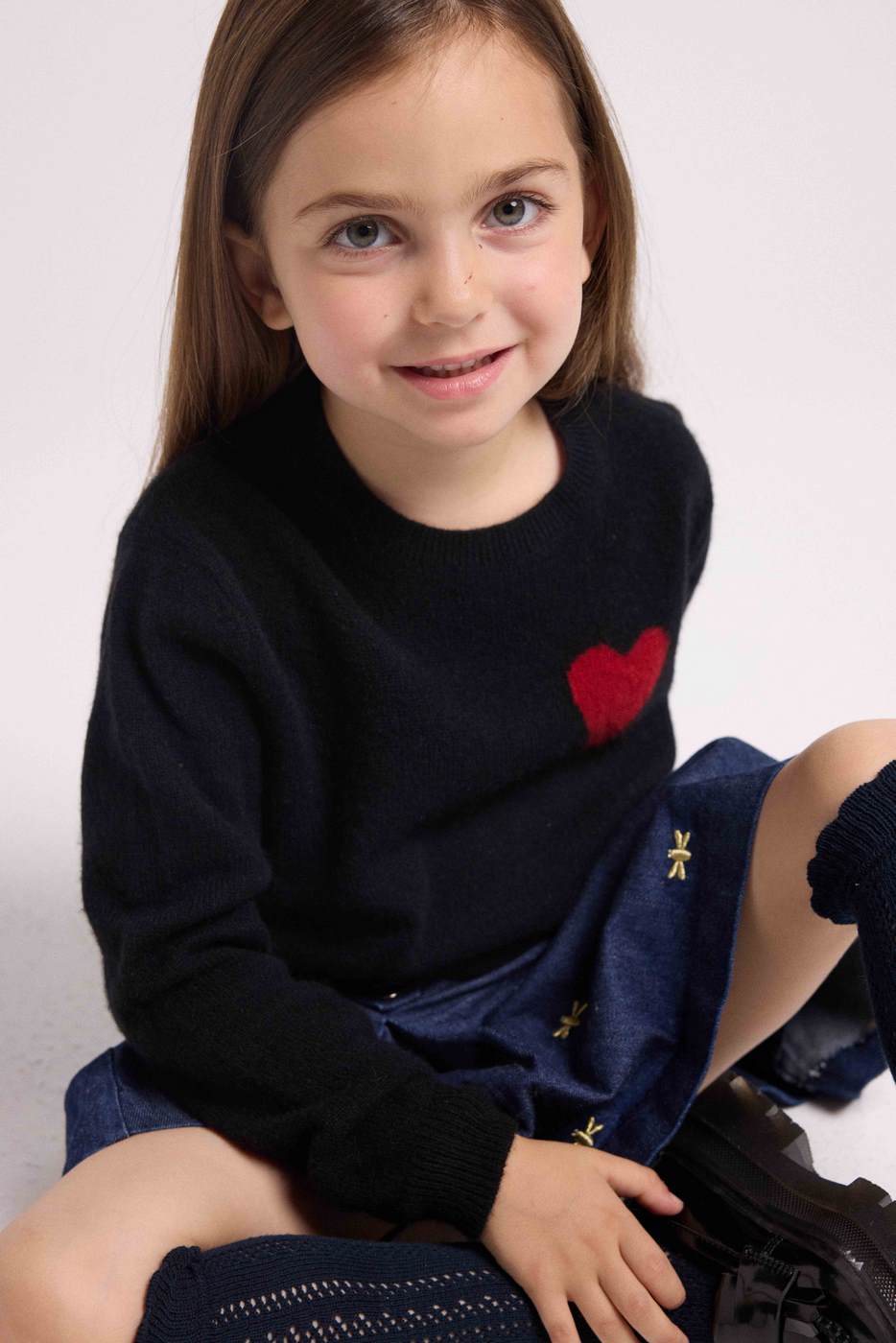 Lenny Heart Crew-Neck Jumper - Black Red