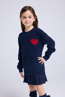 Pull Col Rond Cœur Lenny - Bleu Marine Rouge
