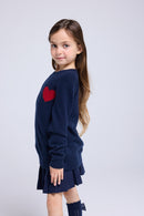 Pull Col Rond Cœur Lenny - Bleu Marine Rouge