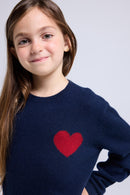 Pull Col Rond Cœur Lenny - Bleu Marine Rouge
