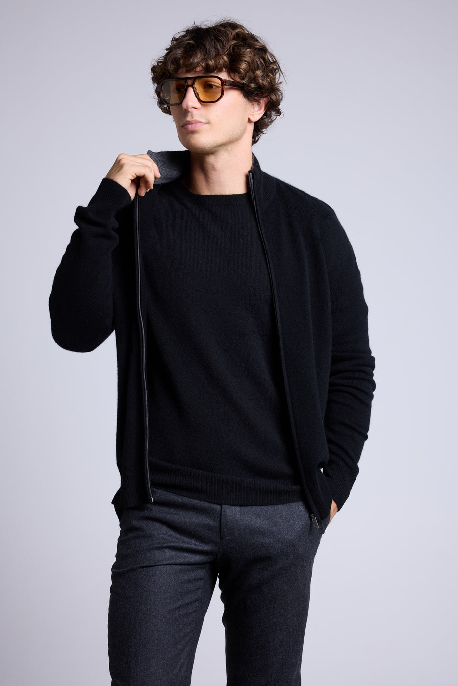 Gilet Zippe Col Montant Leo - Noir Et Gris - Homme