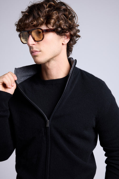 Gilet Zippe Col Montant Leo - Noir Et Gris - Homme