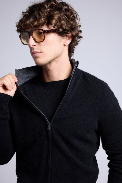 Gilet Zippe Col Montant Leo - Noir Et Gris - Homme