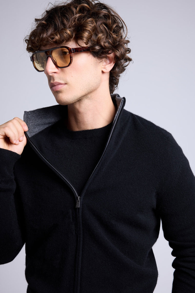 Gilet Zippe Col Montant Leo - Noir Et Gris - Homme