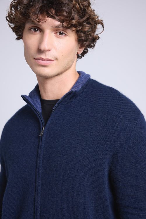 Gilet Zippe Col Montant Leo - Bleu Marine Et Indigo - Homme