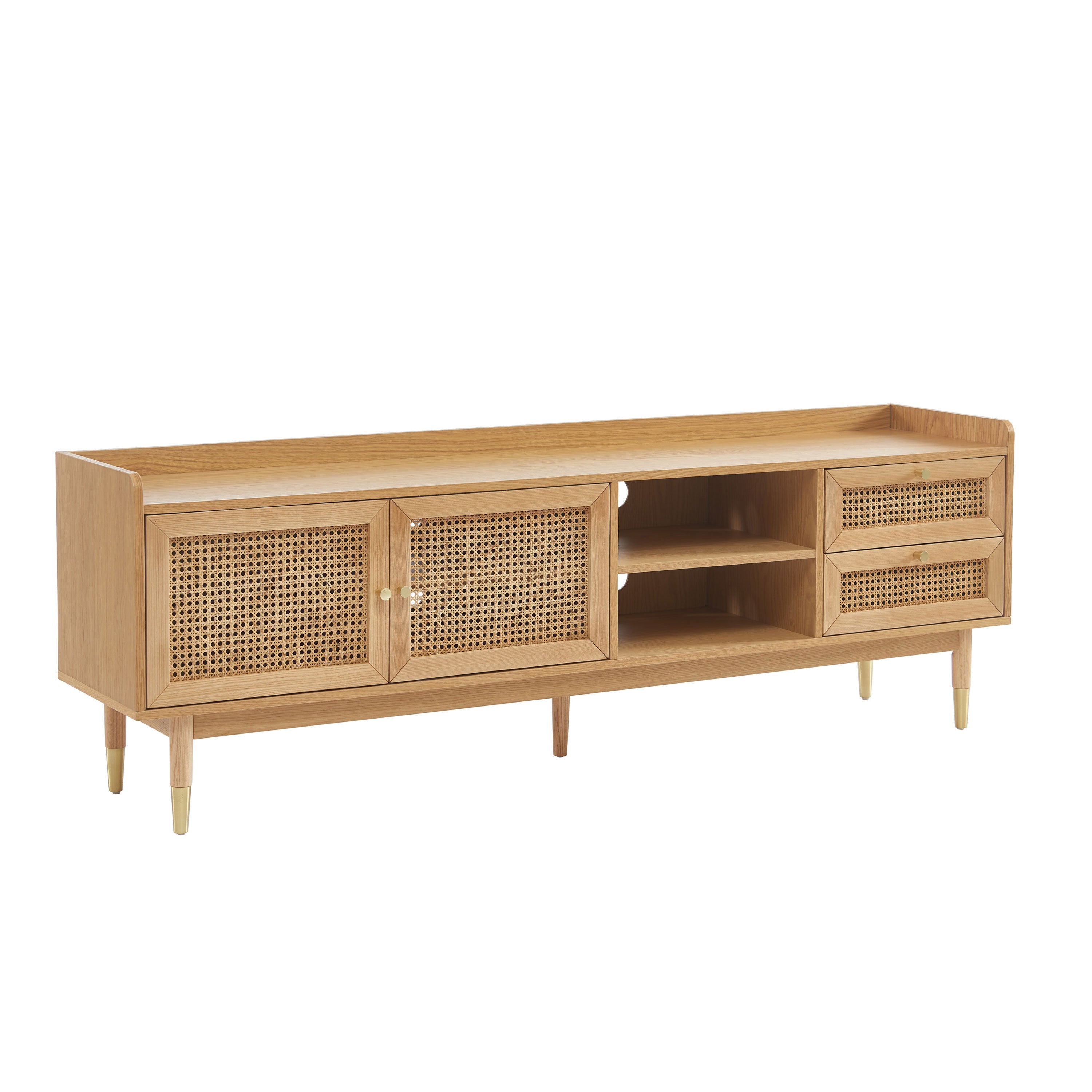 Leon TV Unit - Oak Veneer and Rattan Caning